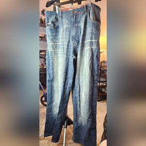 Indigo Red (Y2K) Relaxed Fit Blue Jeans 38x32 2-1011